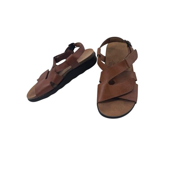 SAS Shoes Huggy Caramel Leather Cross Strap Sandals Women’s 7.5 W Fast Shipping - Picture 1 of 16